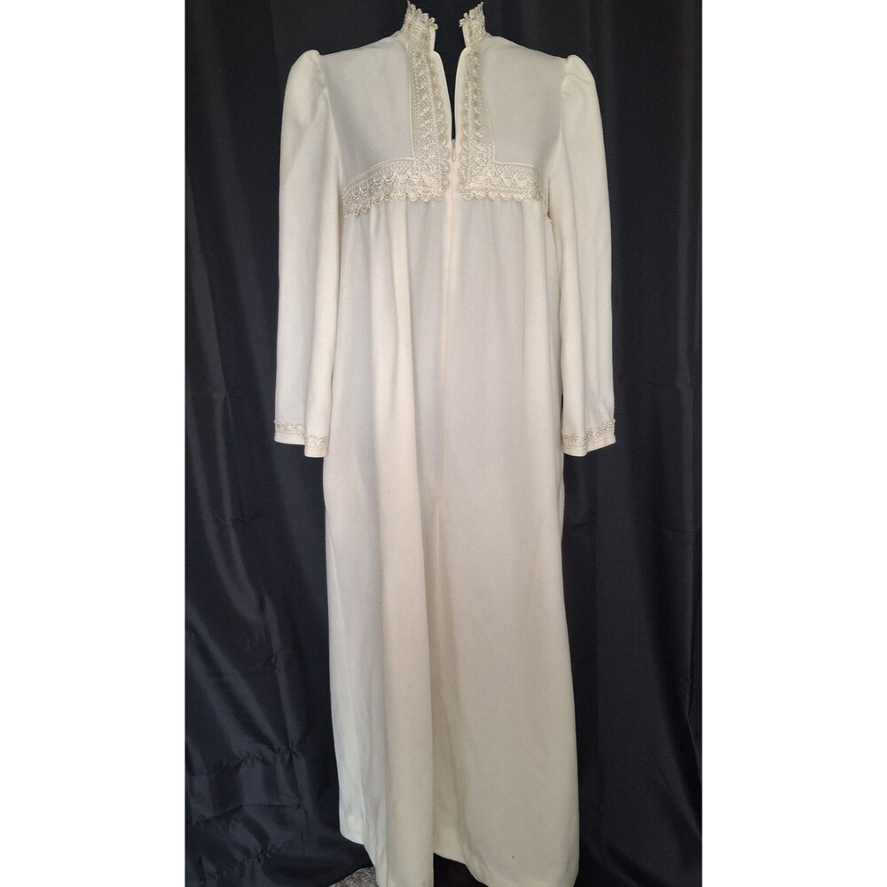 Vtg Vassarette Women's Ivory Velvelour Zipper Long Robe Loungewear Sz L